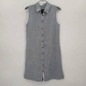 Tahari Sleeveless Blue/White Stripe Collared Shirt Dress
